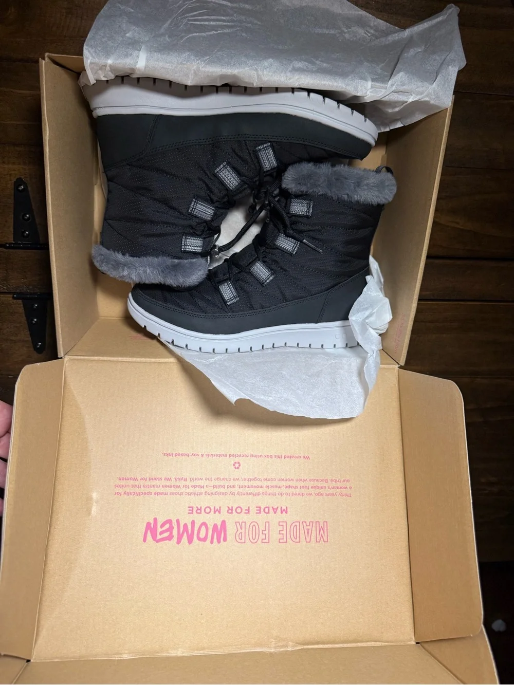 Ryka Women's Dark Gray Lace-Up Winter Boots with Faux Fur Cuff